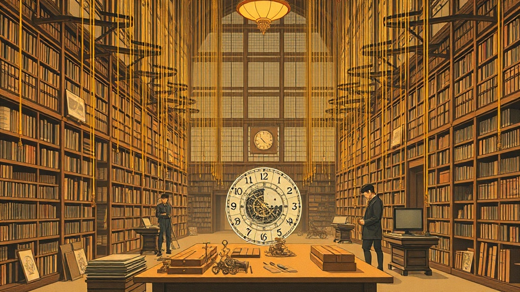 A blindfolded clockmaker’s hands are guided by hundreds of silk threads from a vaulted ceiling, trembling with information as they adjust gears of a half-assembled astronomical clock.