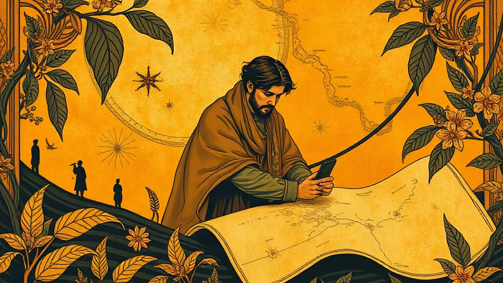 A medieval cartographer draws a coastline map as storm clouds gather outside and a single ship sails toward them; a crack spreads across the parchment.