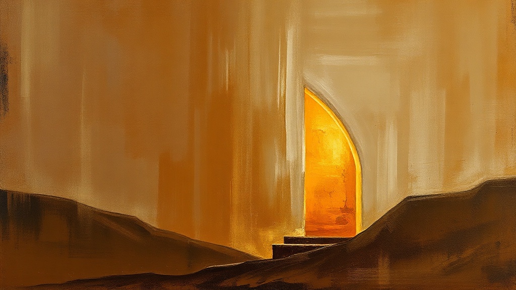 Armored figures build a stone arch bridge over a chasm, torchlight revealing incomplete spans and workers checking a ledger.