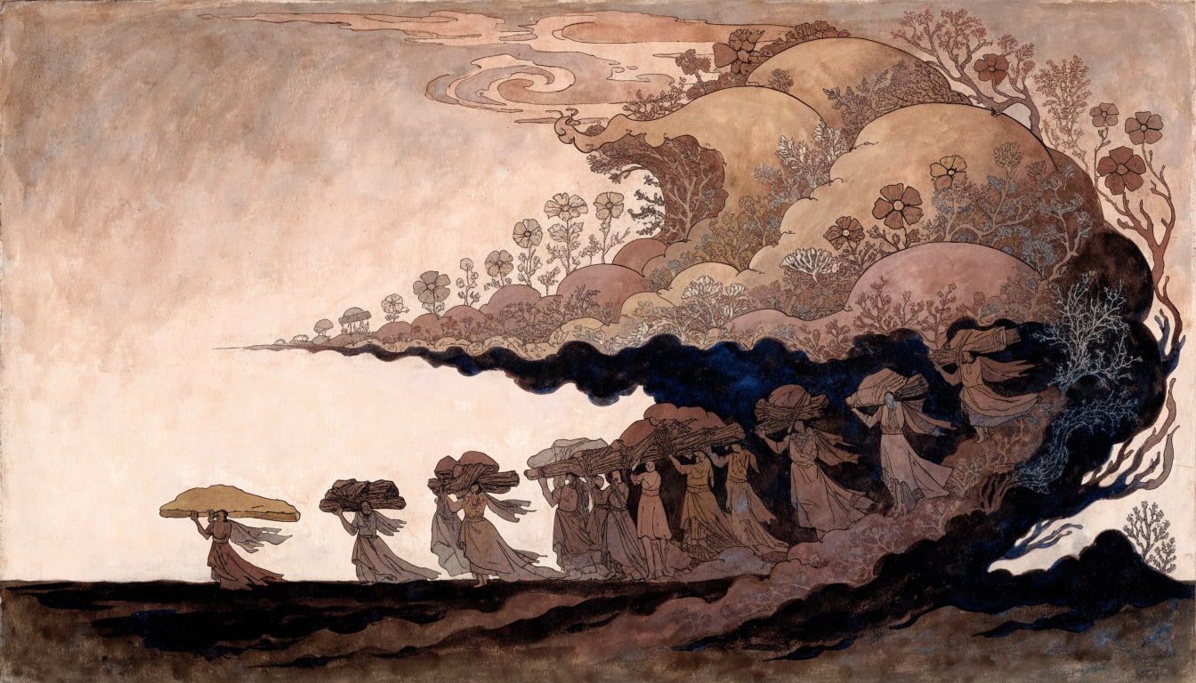 A powerful, earth-like force moves a procession of diverse, heavy, irregularly shaped cargo across a barren plain, visualizing the shift to whole-body logistics.