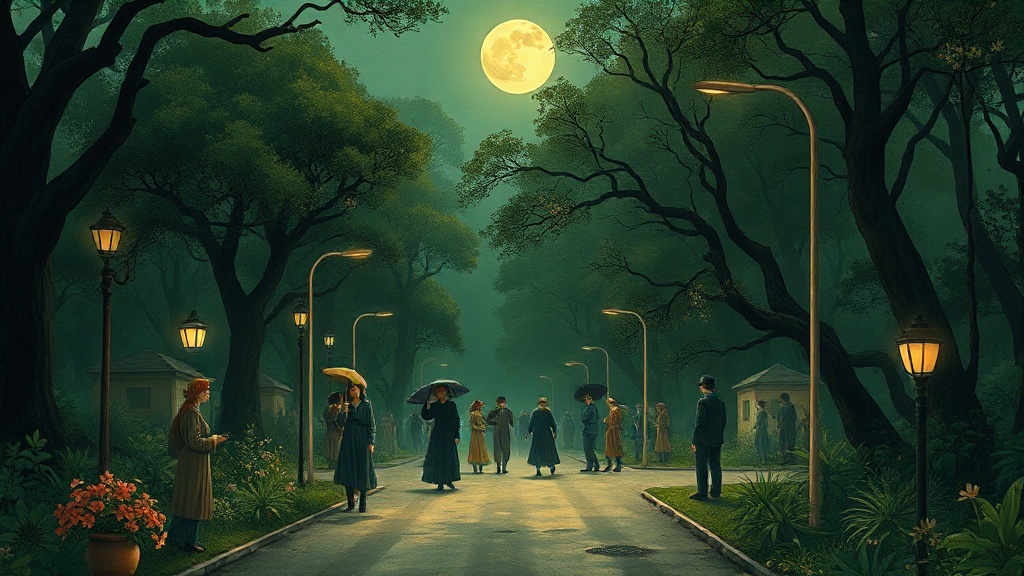 A merchant at a dusty crossroads market weighs glowing amber vials on a brass scale against a gold coin, surrounded by wealthy patrons and desperate figures in rags near a dark forest.