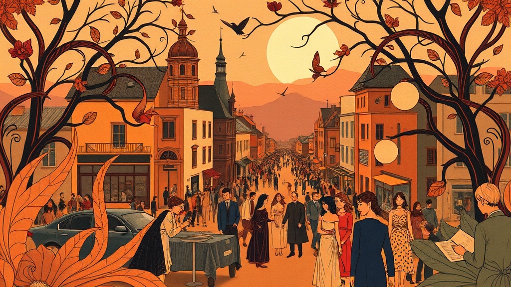 A well-dressed merchant weighs gold coins on a balance scale in a bustling market, while a hooded figure sells unmarked clay vials from a wooden cart in deep shadow.