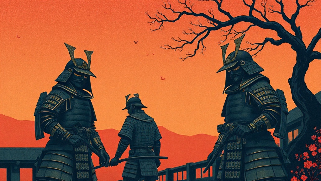 Armored figures build a stone arch over a dark chasm, torchlit, with some laying stones and others pulling ropes, while a golden field lies beyond and a single figure holds the missing keystone.