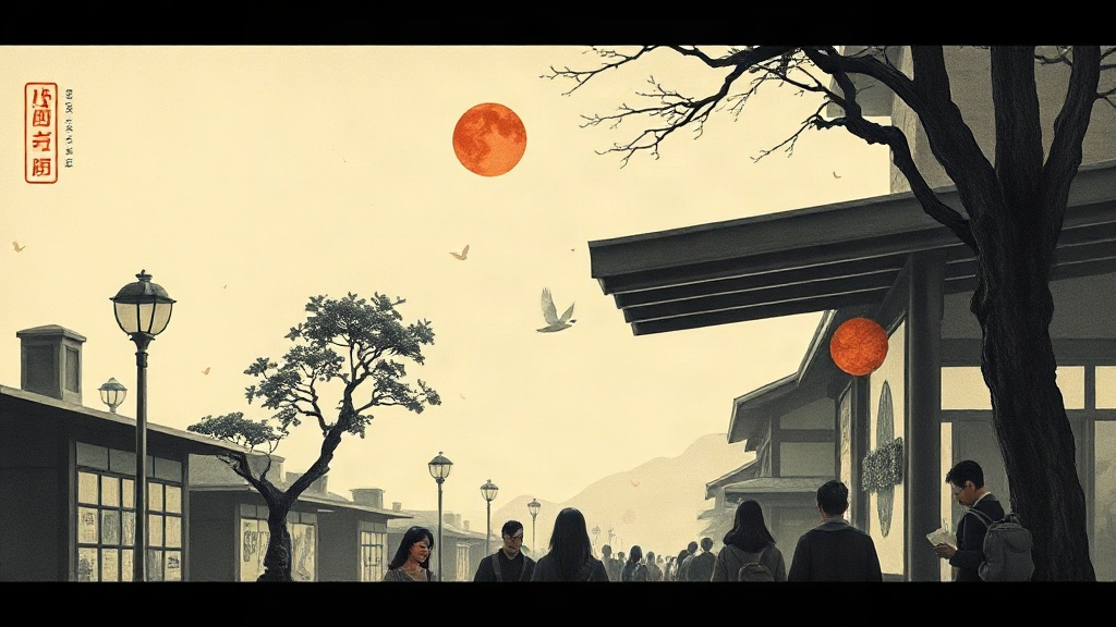 A humble merchant holds up a single gold coin at a simple stall, while a crowd gathers around him and a lavish, empty stall stands behind.
