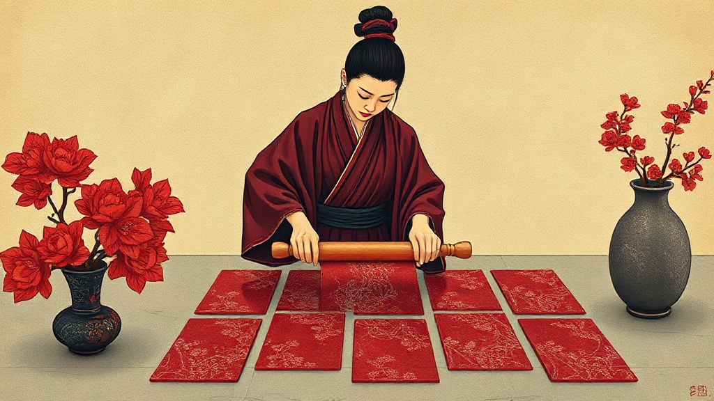 An alchemist in a pristine lab uses a porcelain rolling pin to unfurl transparent crystal sheets onto a stone bench, aligning each to an etched grid without heat.