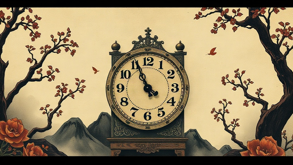 An intricate clockwork mechanism inside a stone archway shows rusted, broken gears alongside polished brass ones spinning at high speed.
